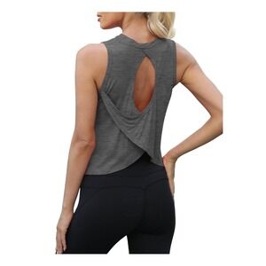 NWT Mippo Open Back Workout Gym Tank Top Gray Small